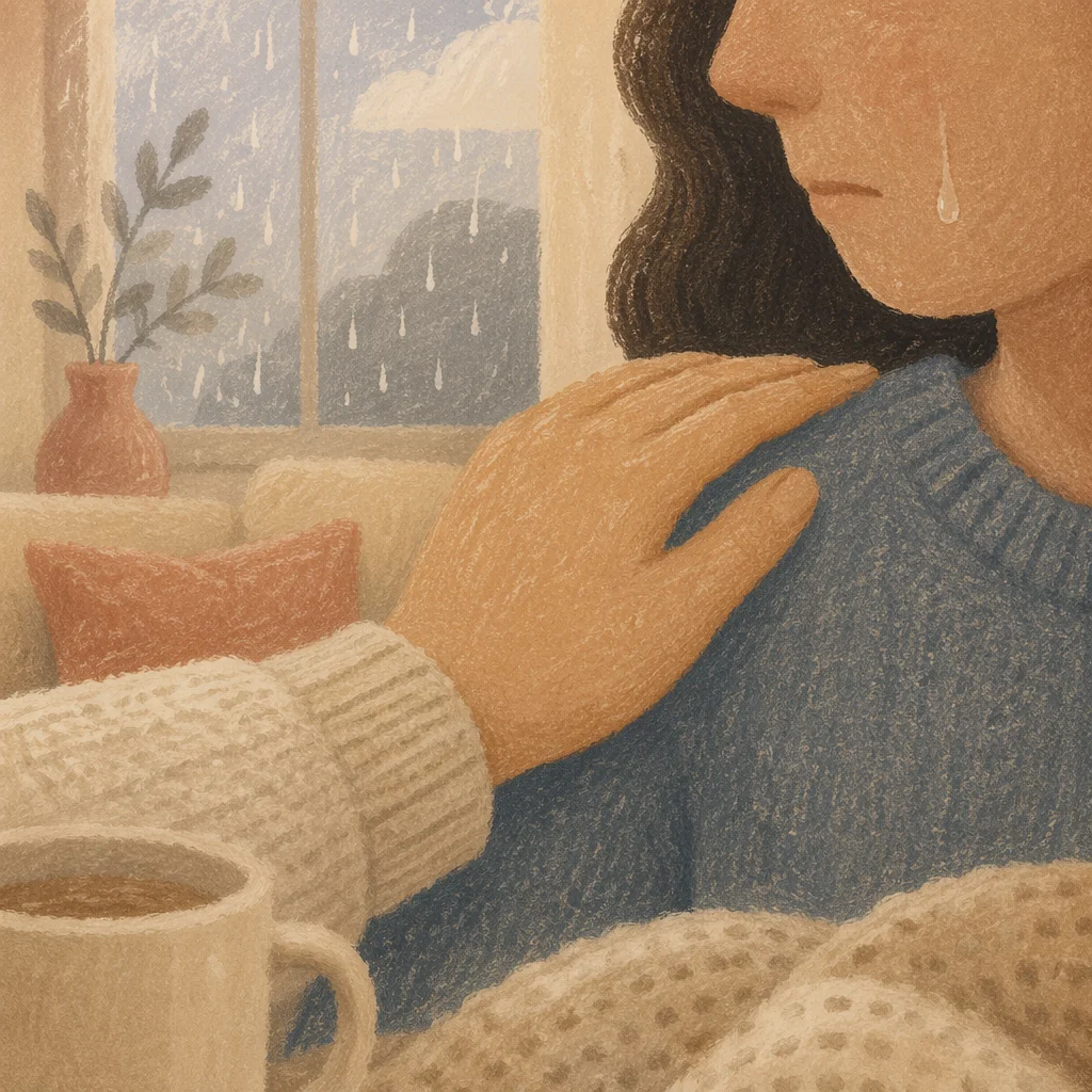 Tearful Cheek and Gentle Hand Comfort