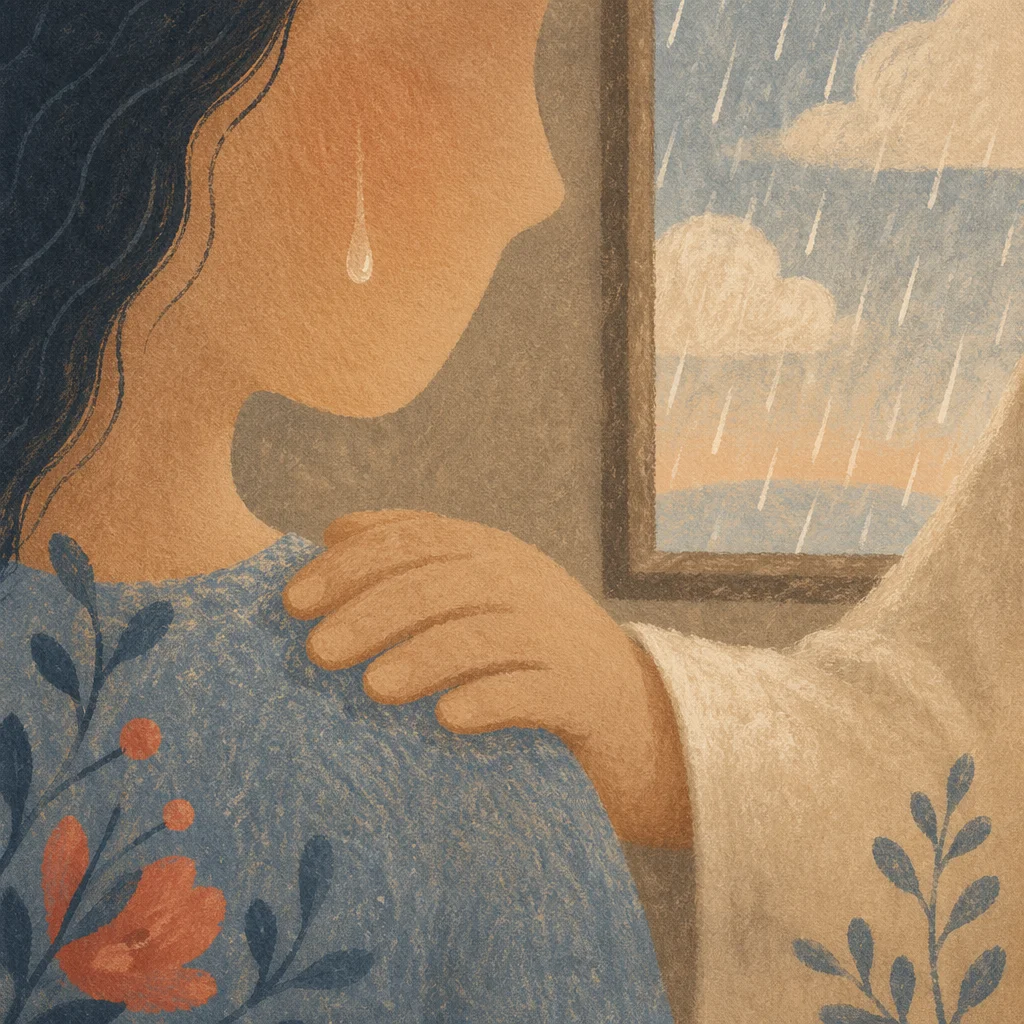 Tearful Cheek with Gentle Comforting Hand