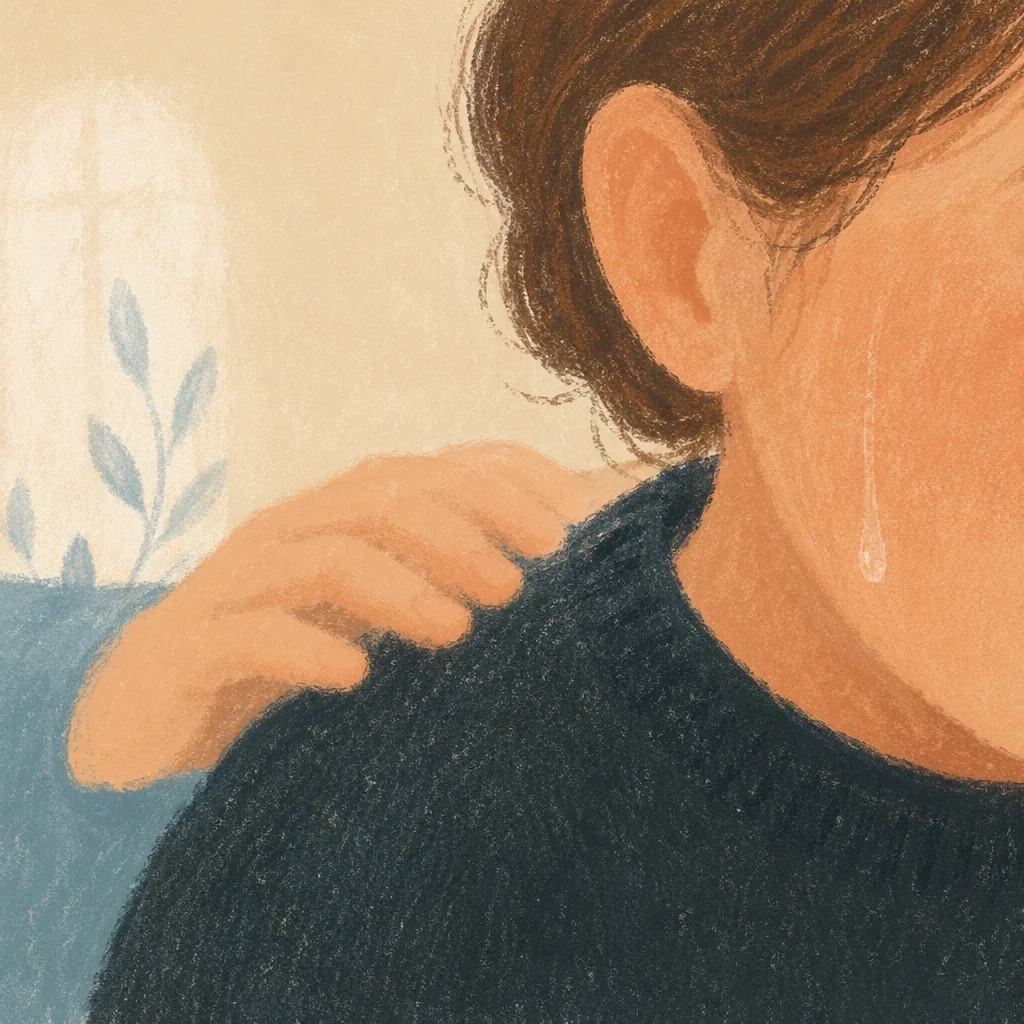 Tear on Cheek with Gentle Comfort