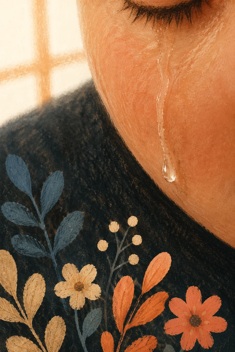 Tender Tear on Cheek Close Up