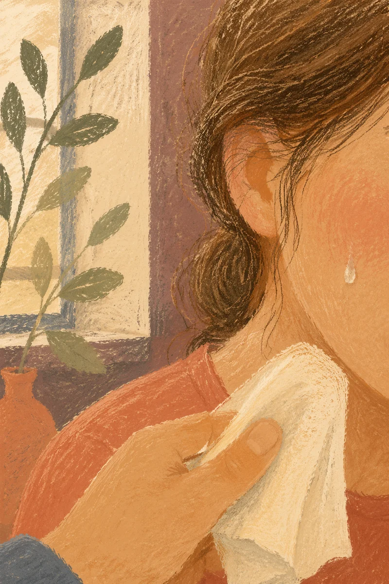 Tearful Cheek with Gentle Comforting Tissue