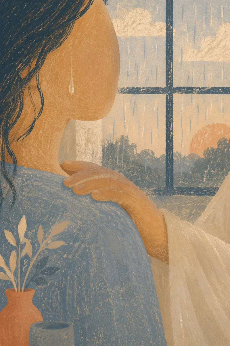Tender Tear and Comforting Hand Close-Up