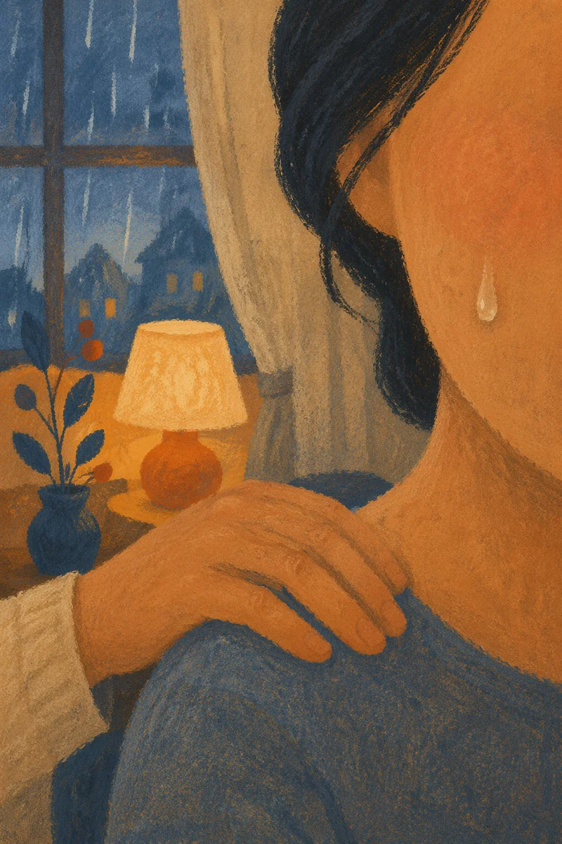Tearful Cheek With Gentle Comforting Hand
