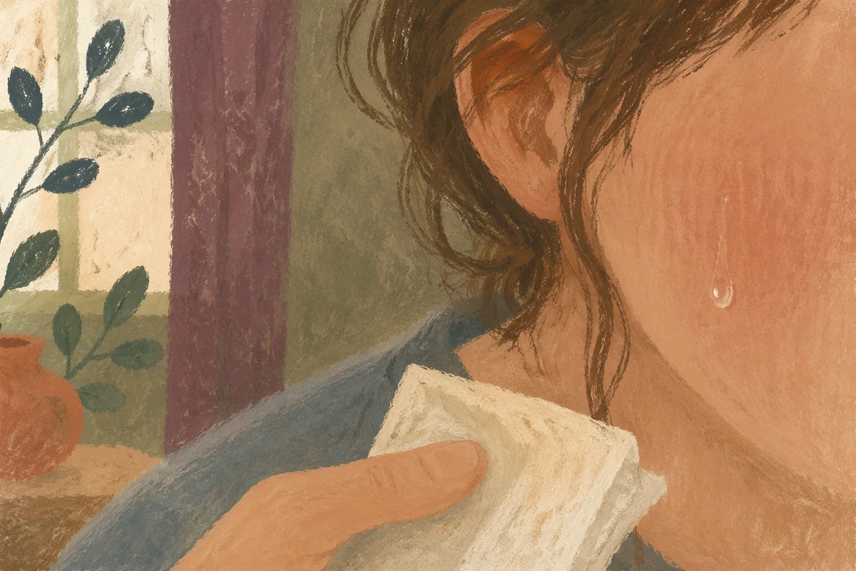 Tearful Cheek with Gentle Comforting Hand