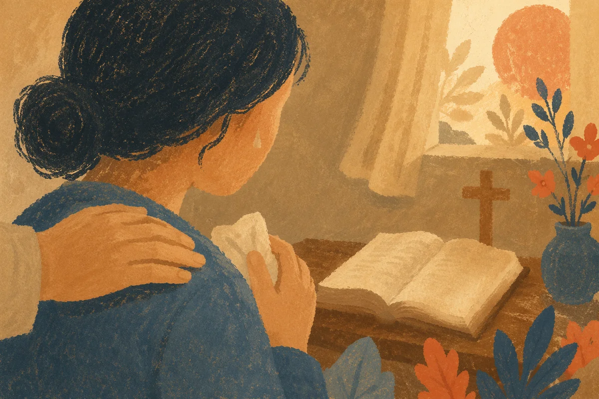 Comforting Tear in Quiet Prayer Corner