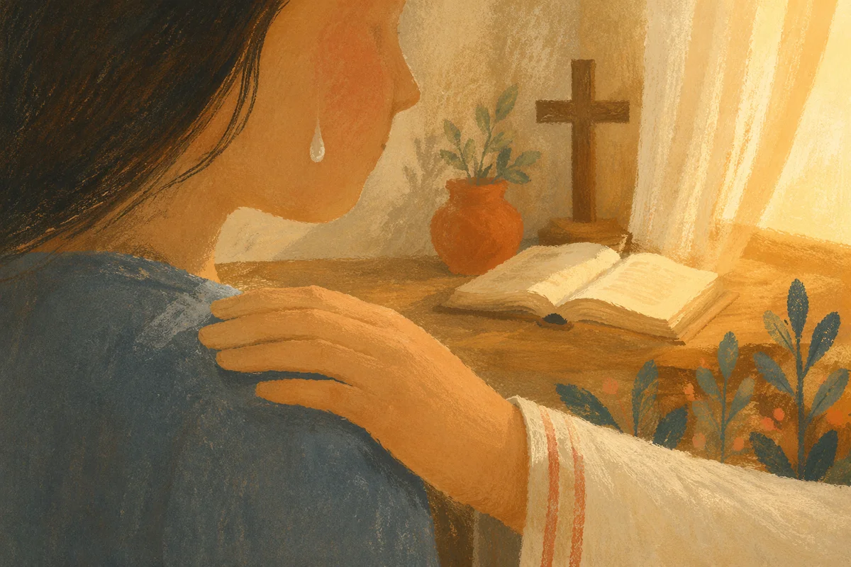 Tender Tear and Comforting Hand in Prayer