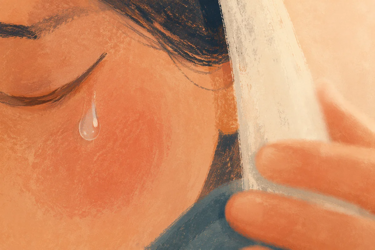 Tear on Cheek with Gentle Comfort