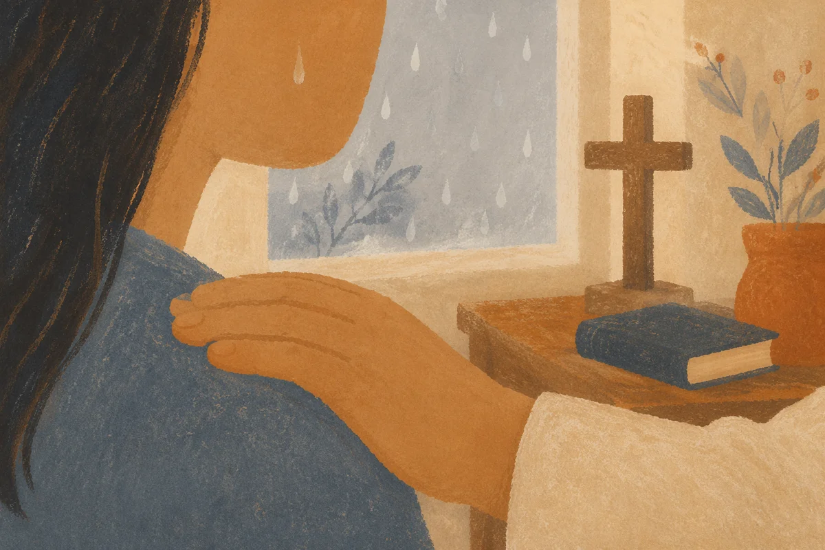 Tearful Cheek Comfort in Prayer Corner