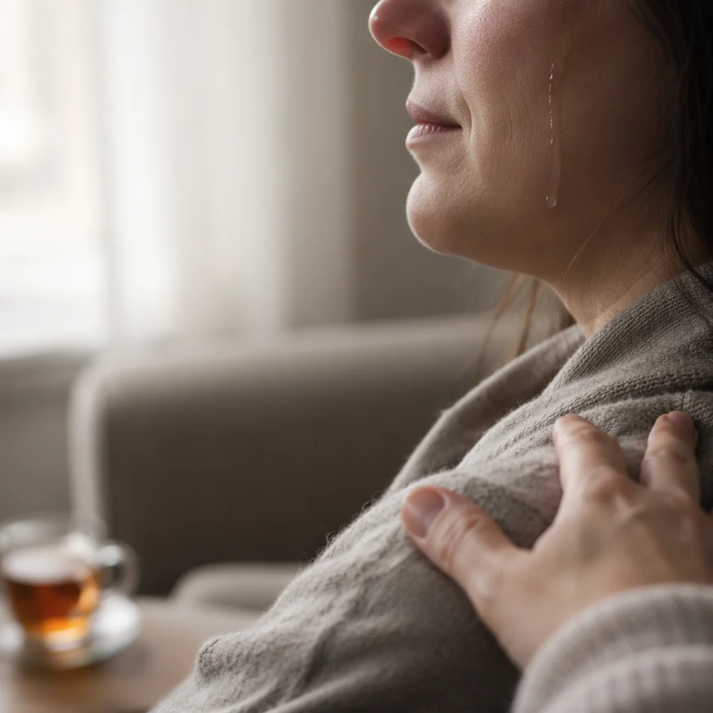 Comforting Hand Beside a Tearful Cheek