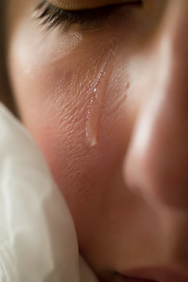 Single Tear on Cheek in Quiet Comfort
