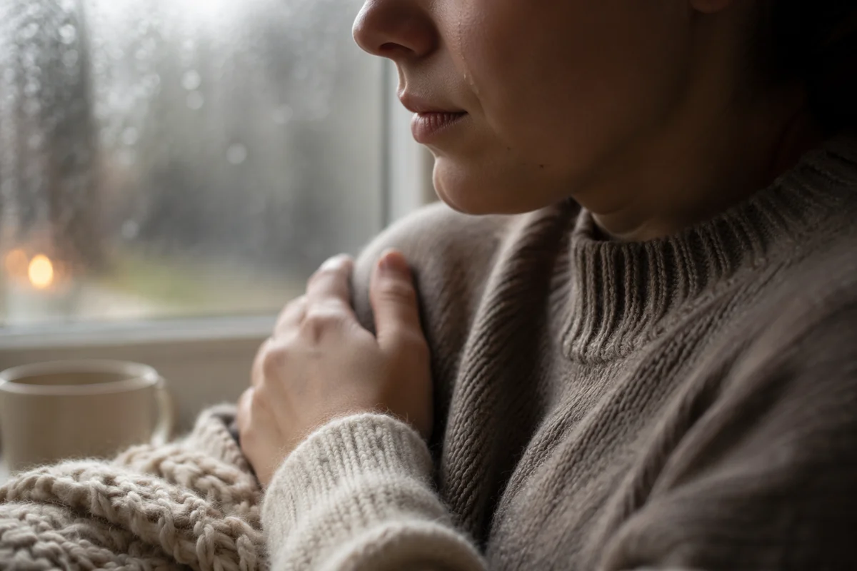 Tearful Cheek and Gentle Comforting Hand