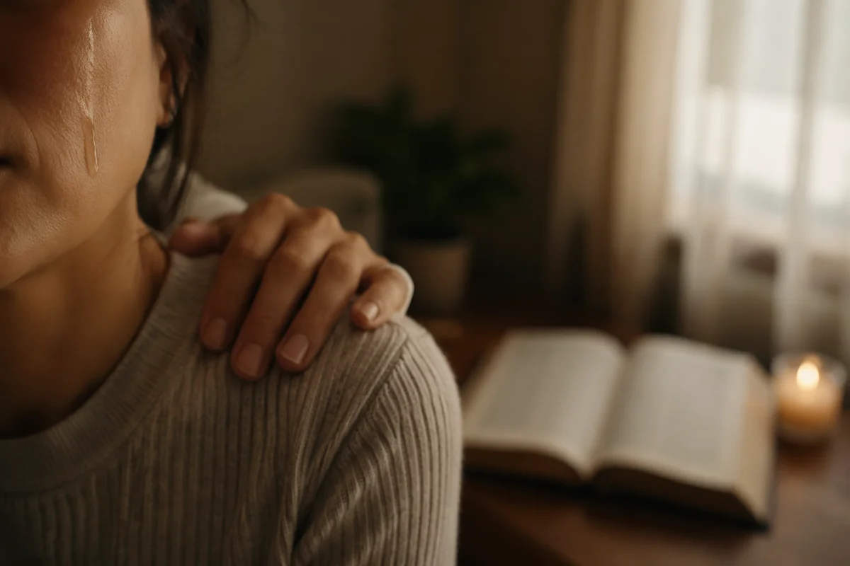 Comforting Hand Beside a Tearful Cheek