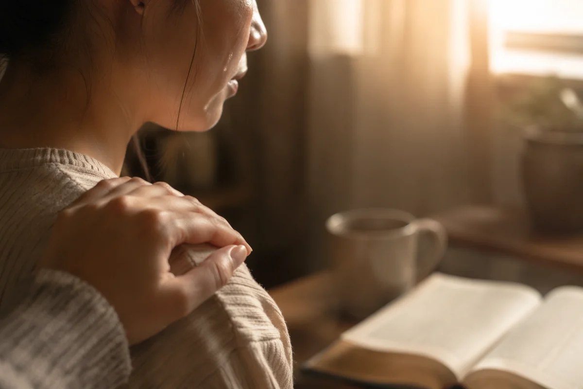 Tearful Comfort in Warm Reading Nook
