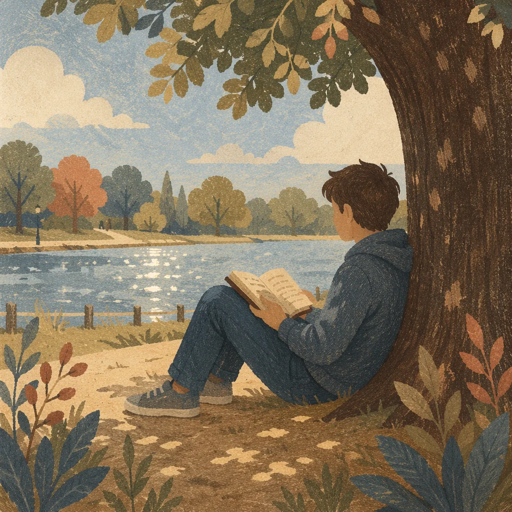 Teen Reading Bible Beneath Lakeside Tree