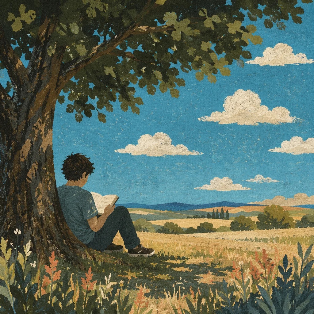 Teen Reading Bible Beneath Summer Tree