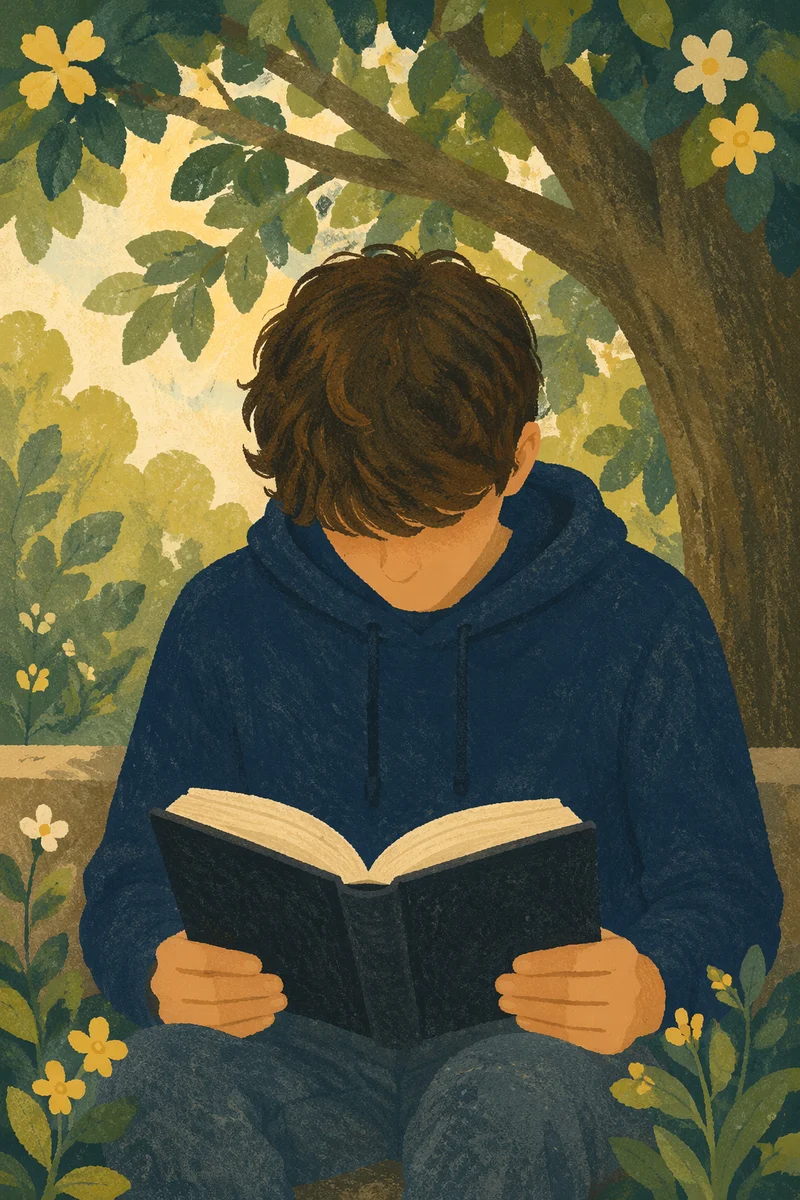 Teenager Reading Bible Under Tree Shade