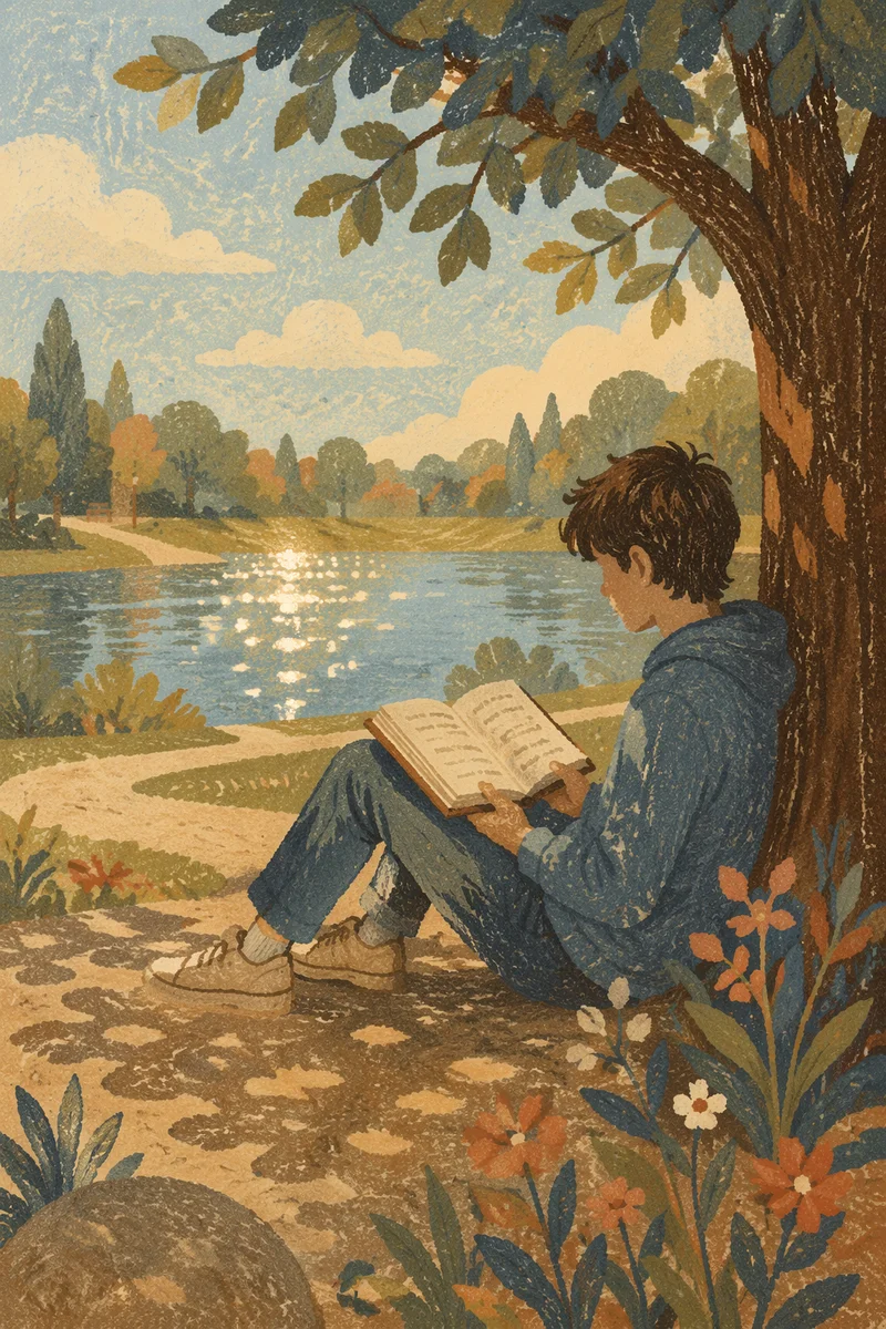 Teenager Reading Bible Under Lakeside Tree