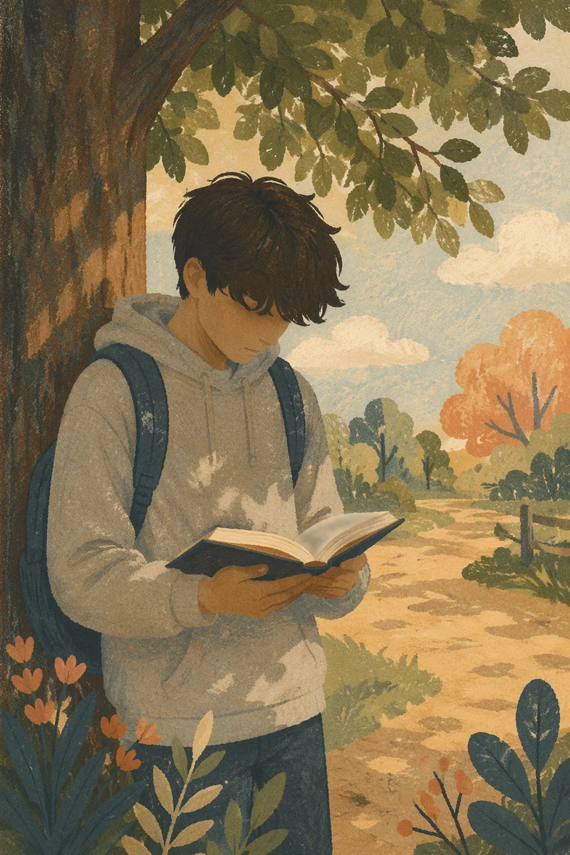 Teen Reading Bible Beneath Tree Shade