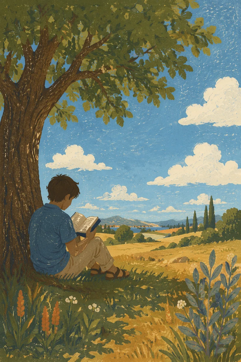 Teen Reading Bible Beneath Summer Tree Shade