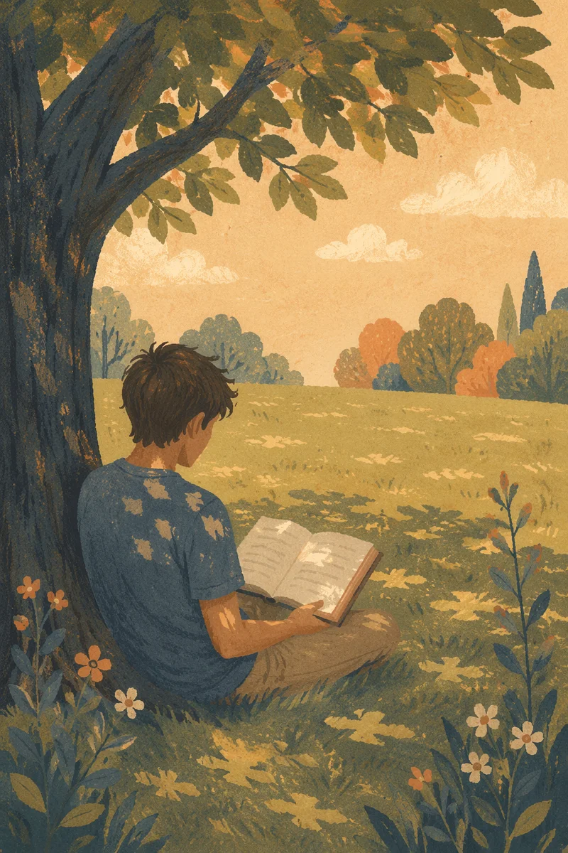 Teen Reading Bible Beneath Tree Shade