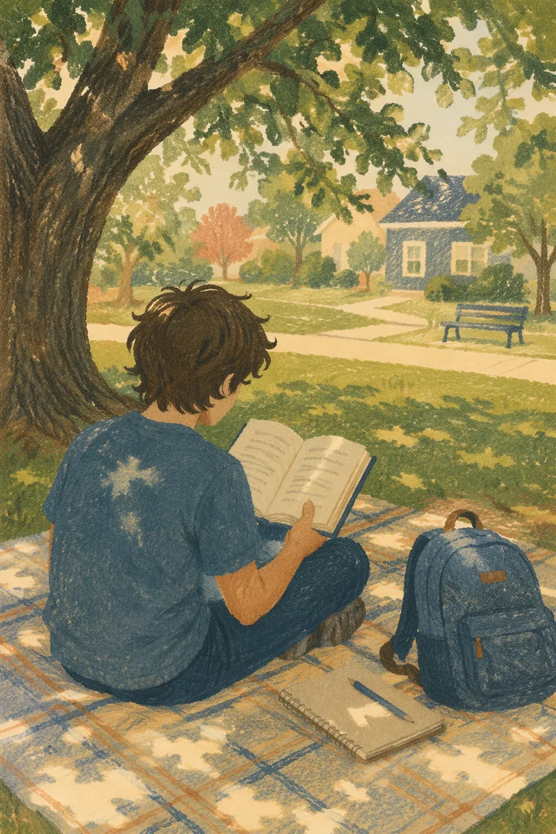 Teen Reading Bible Under Tree Shade