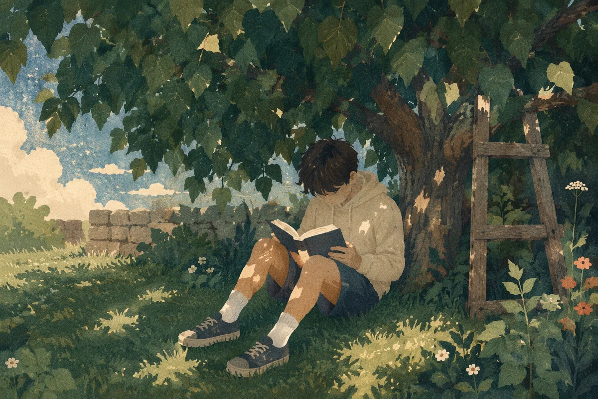 Teenager Reading Bible in Garden Shade