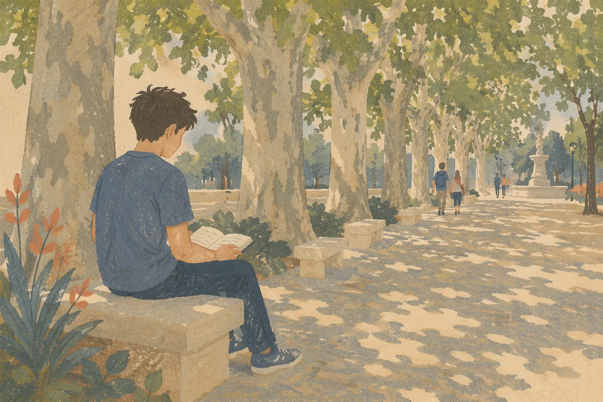 Teen Reading Bible Beneath Shaded Plane Trees