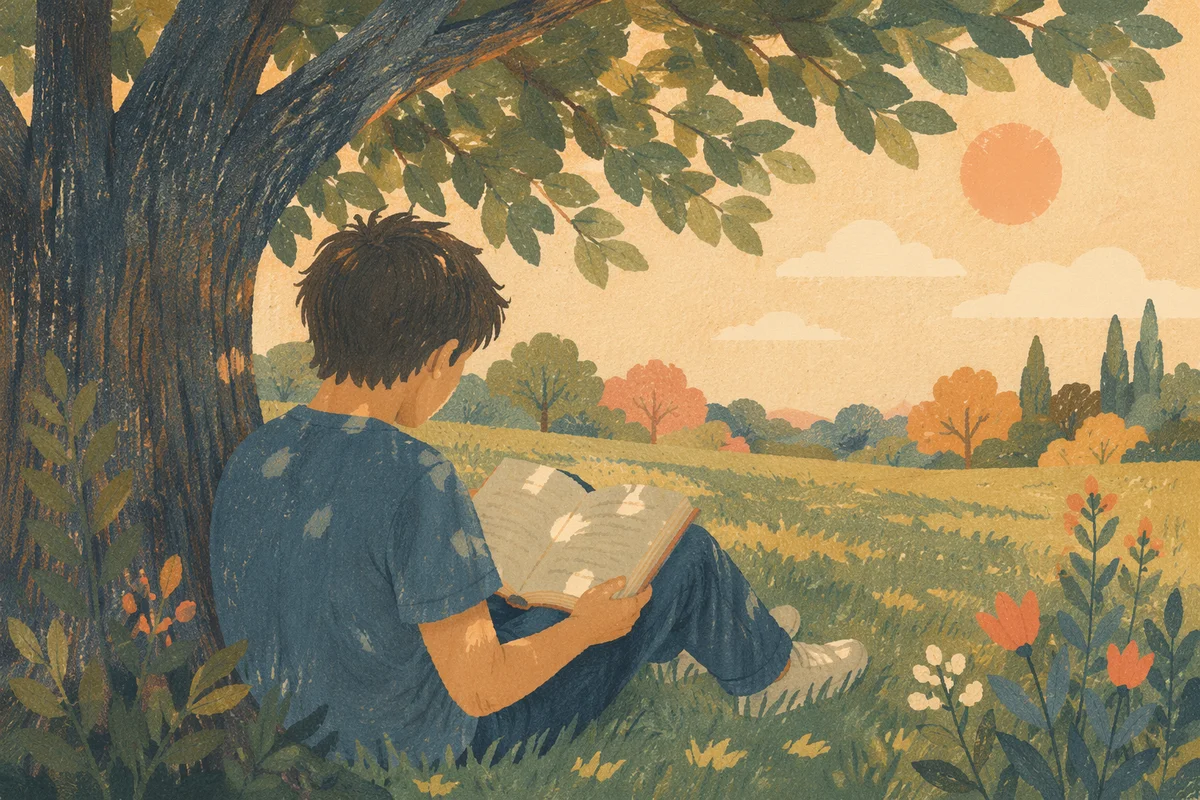 Teen Reading Bible Beneath Tree Shade