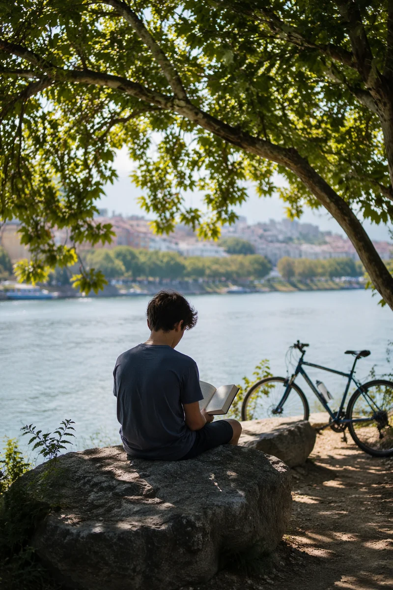 Teen Reading Bible Beneath Riverside Tree