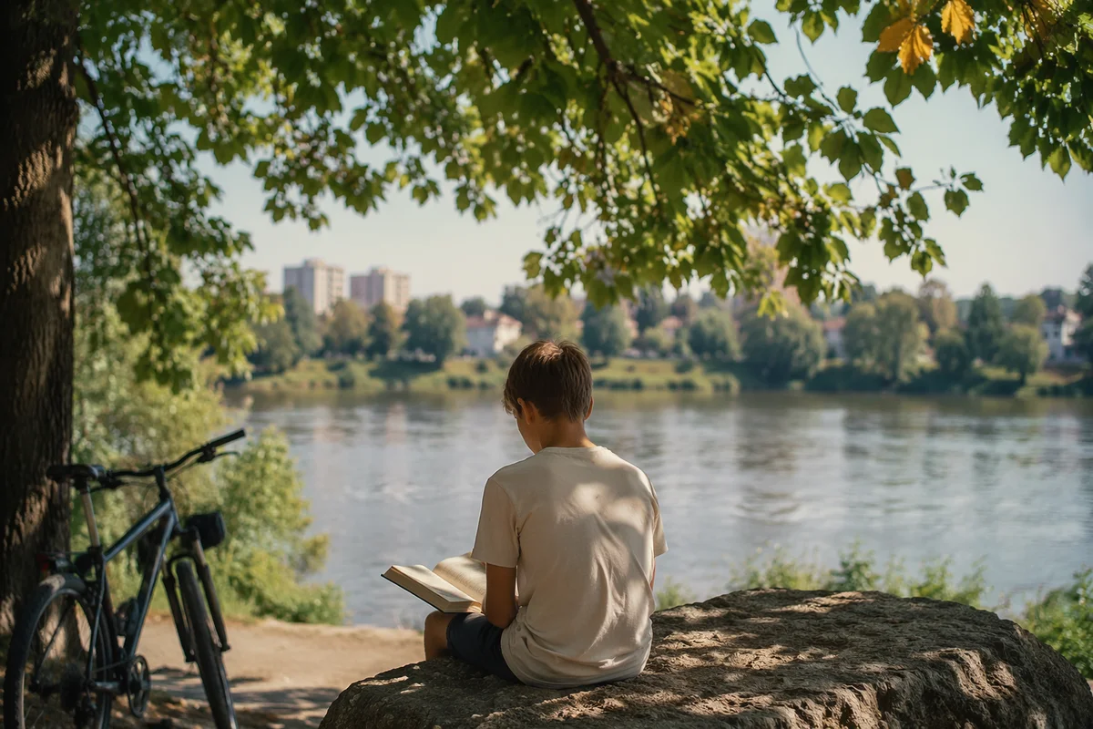 Teen Reading Bible Beneath Riverside Tree