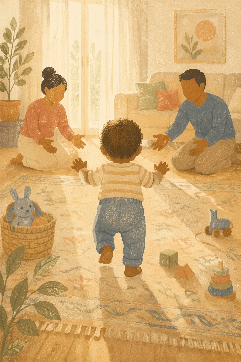 Toddler First Steps in Warm Morning Light