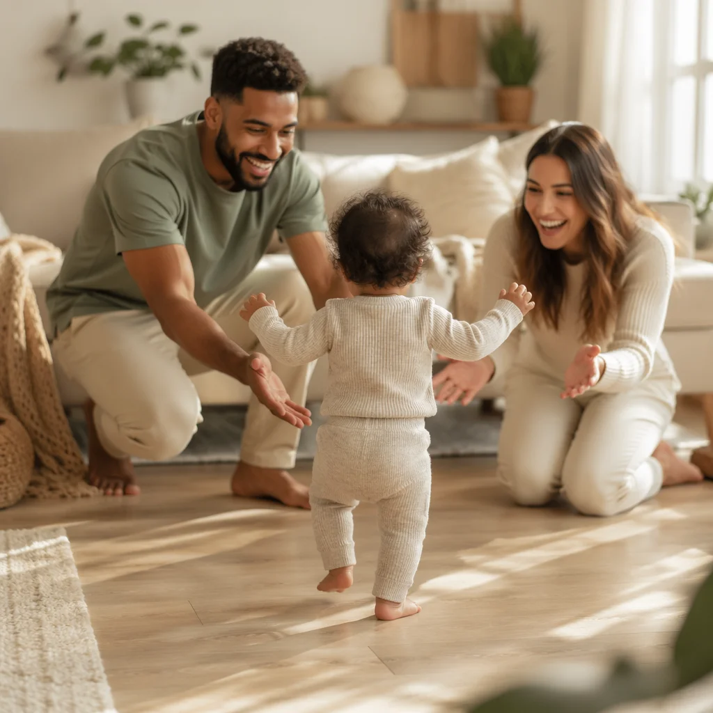 Toddler Taking First Steps at Home