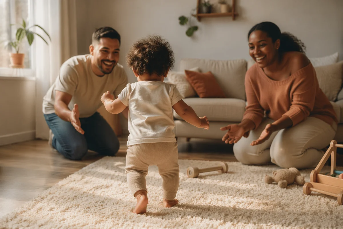 Toddler Taking First Steps at Home