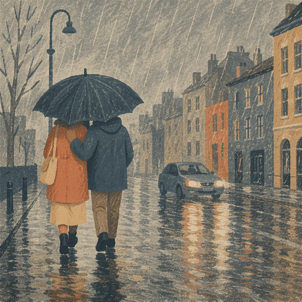 Kindness Under One Umbrella in Rain