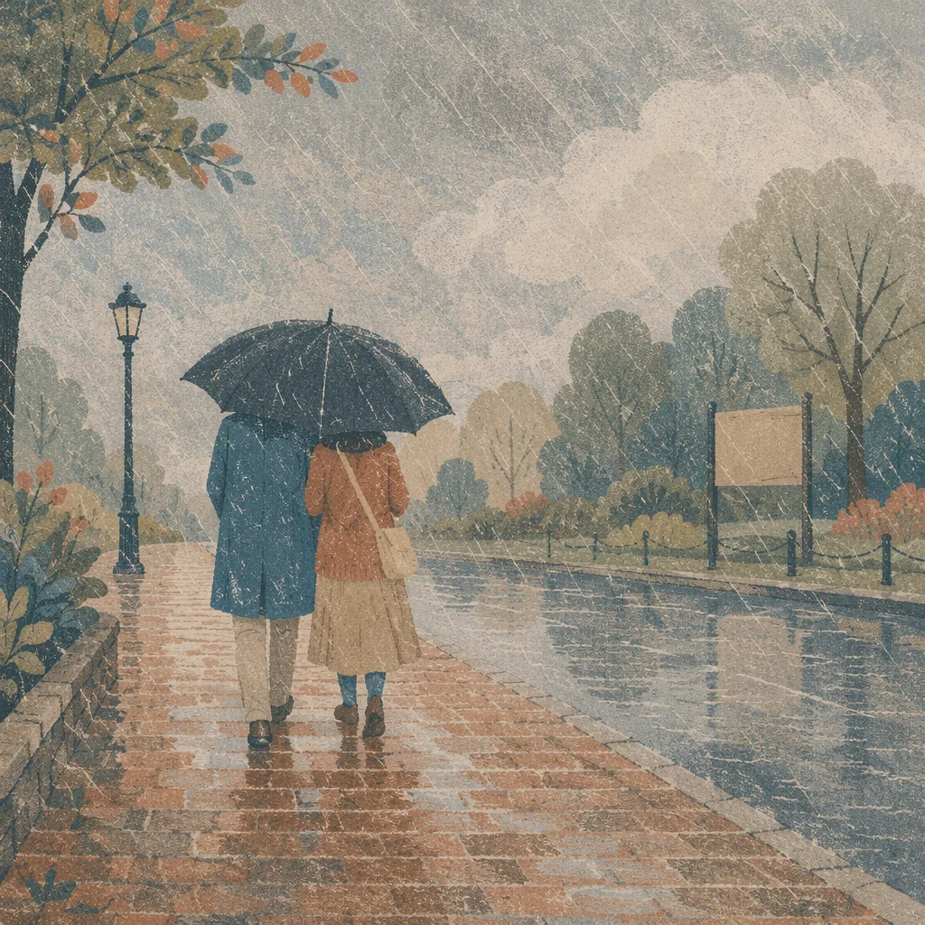 Shared Umbrella Kindness in Rain