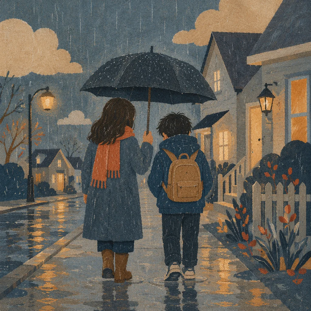 Kindness Shared Under a Rainy Umbrella