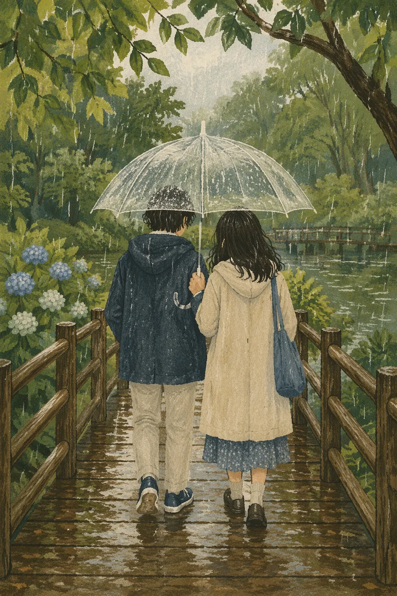 Kind Companions Sharing Umbrella in Rain