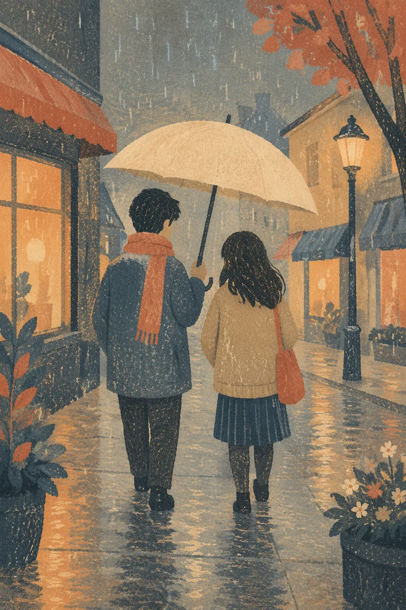 Kindness Under One Umbrella in Rain