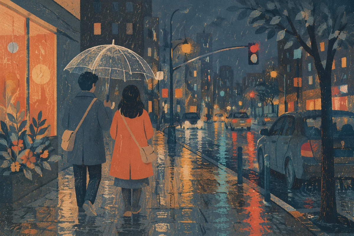 Kindness Under Umbrella on Rainy Night