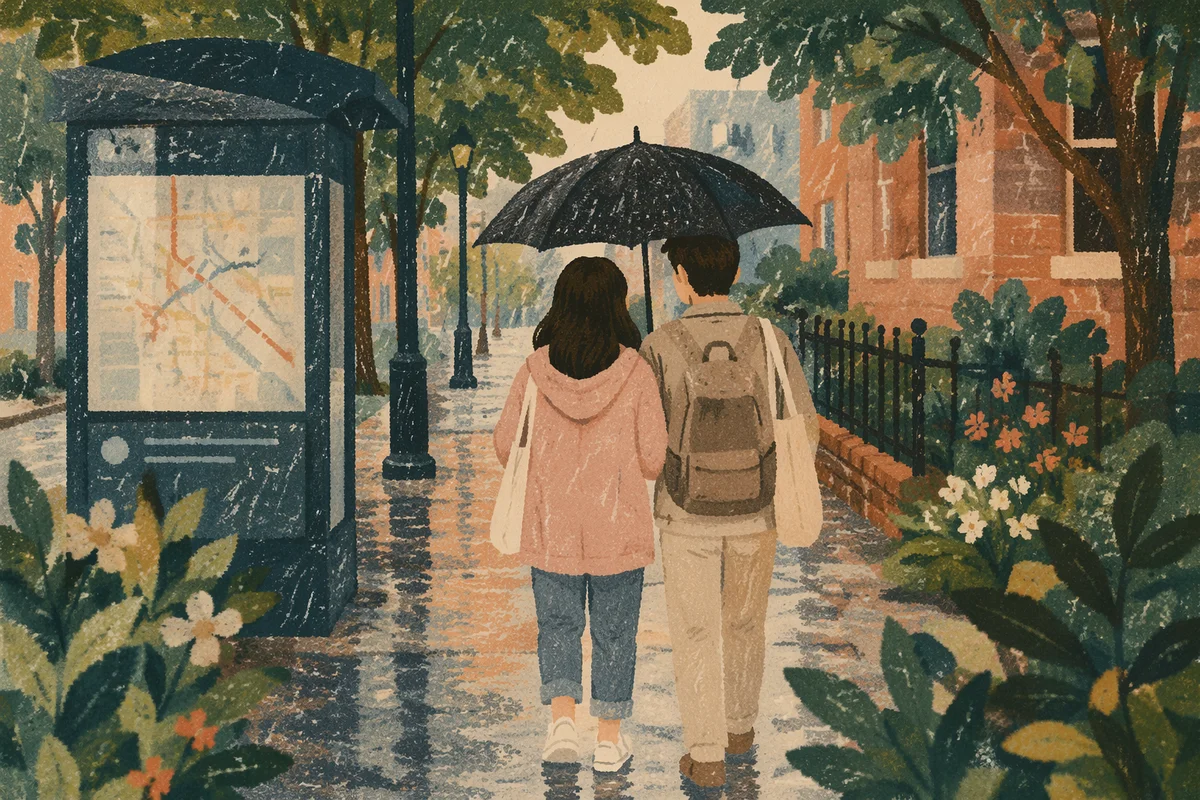 Kindness Under One Umbrella in Rain