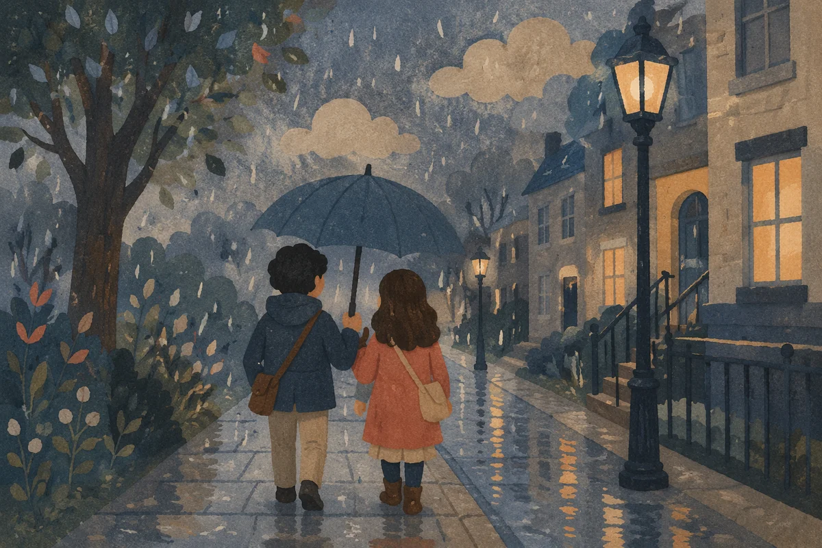 Kindness in Rainy Evening Walk
