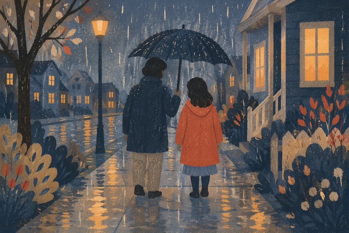 Kindness Under Umbrella in Gentle Rain