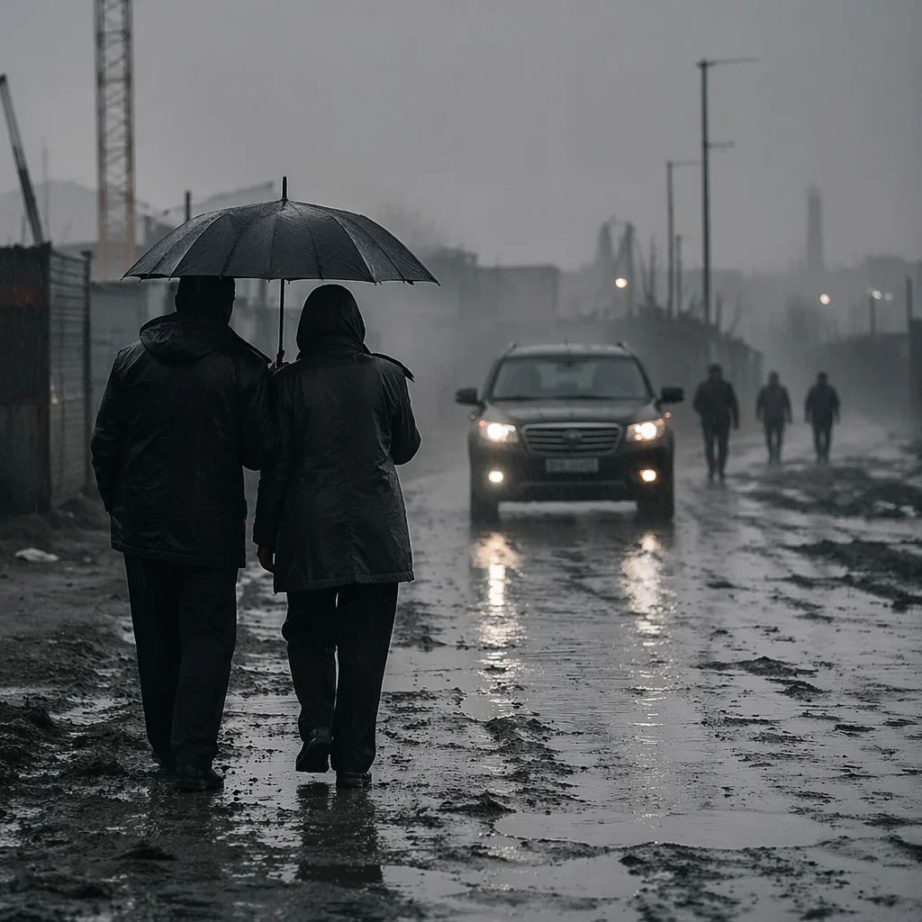 Sharing an Umbrella on a Rainy Road