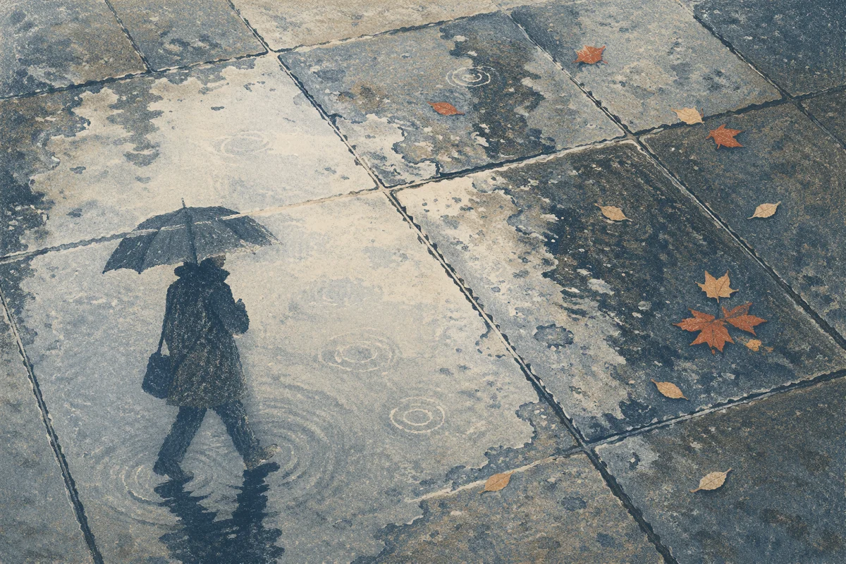 Rainy Street Puddle Umbrella Reflection