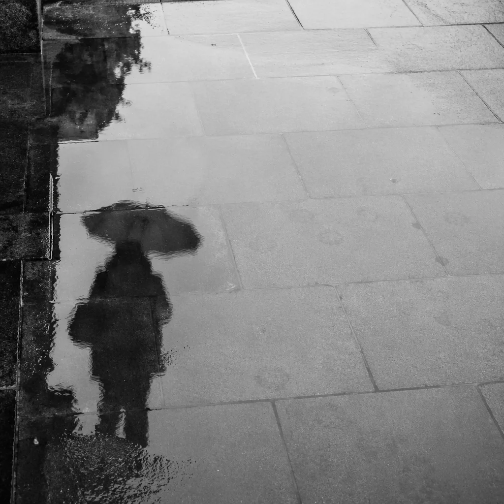 Rainy Street Puddle Reflection with Umbrella