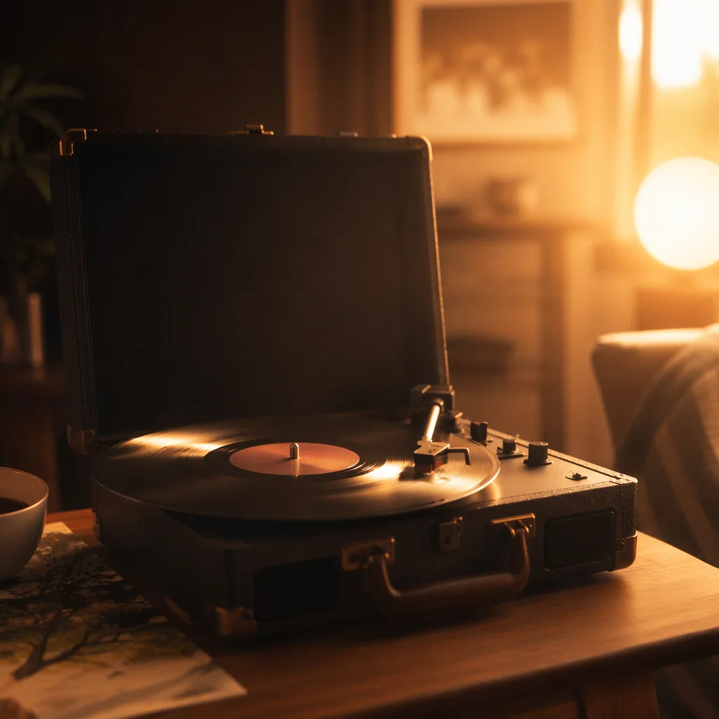 Retro Turntable in Warm Evening Light