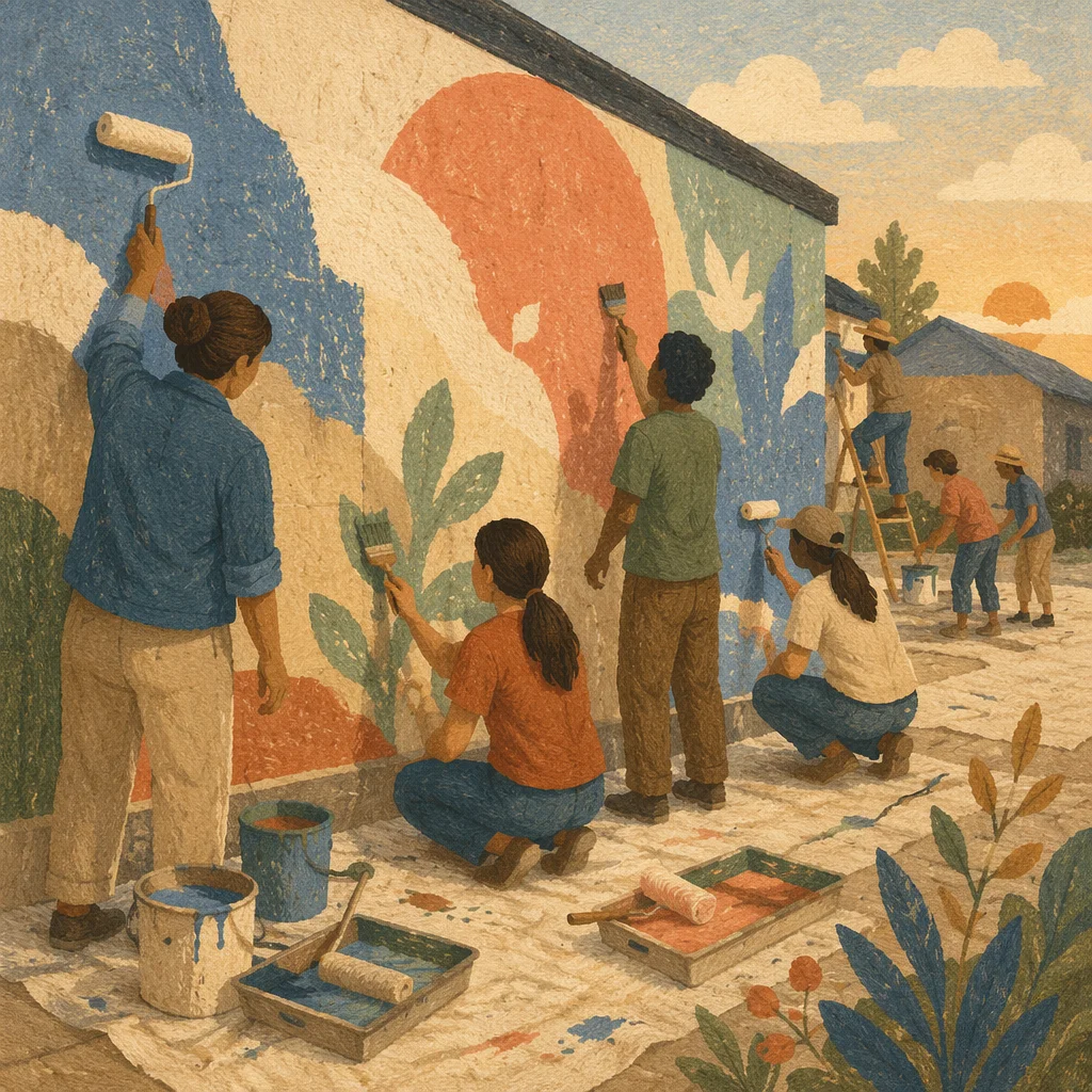 Volunteers Painting a Hopeful Community Mural