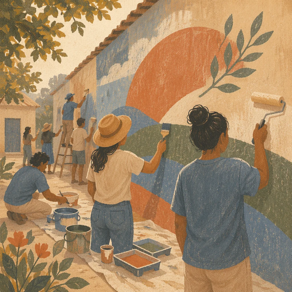 Volunteers Painting Hopeful Community Wall