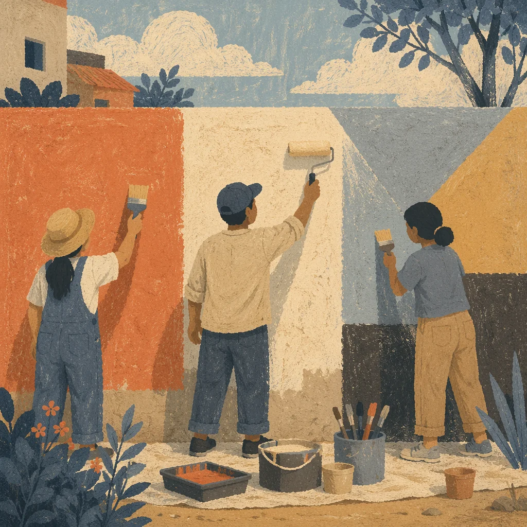 Community Volunteers Painting a Hopeful Neighborhood Wall