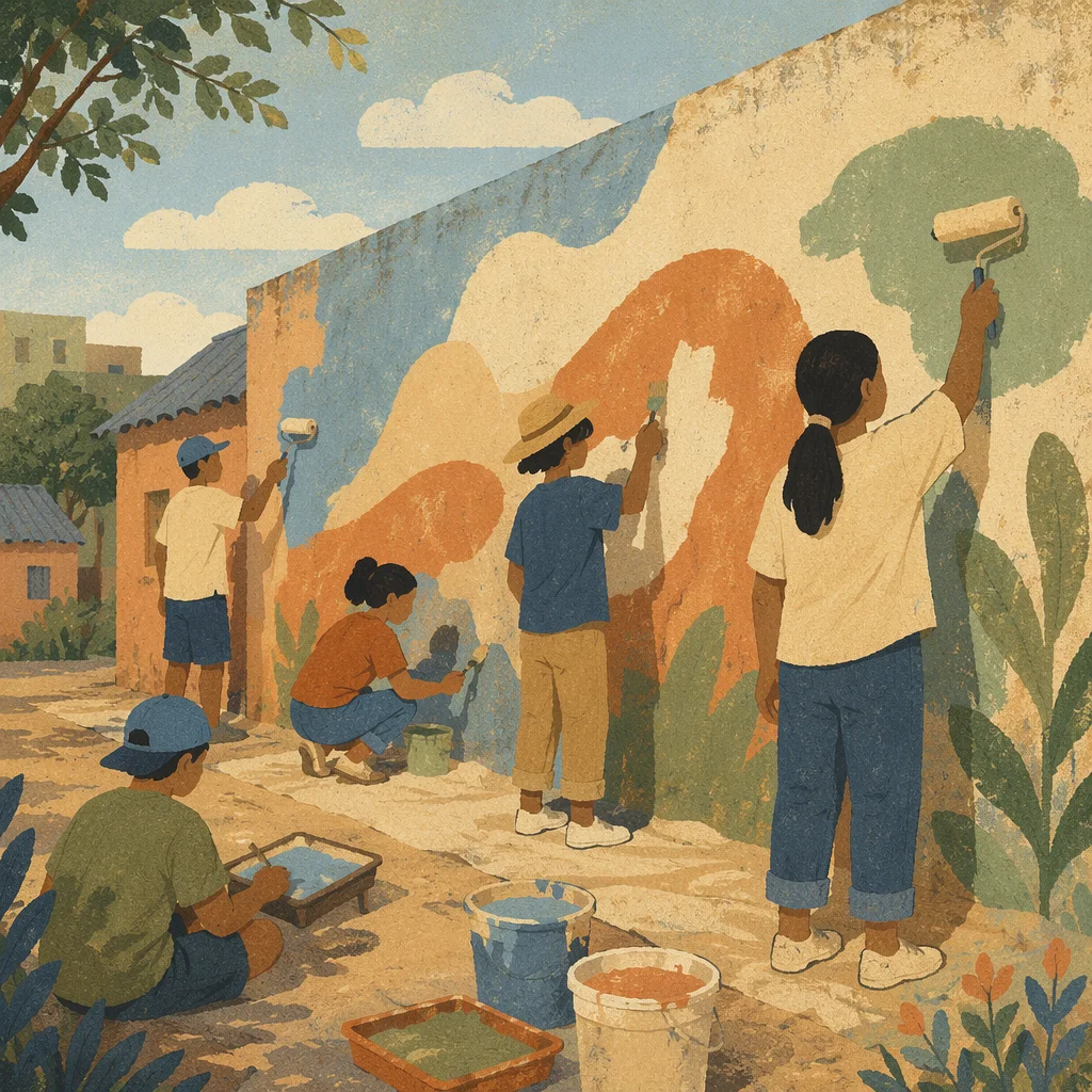 Volunteers Painting a Hopeful Community Mural